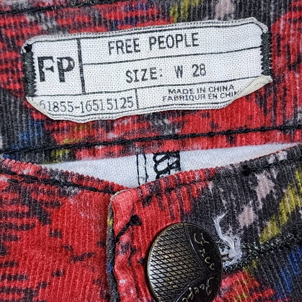 Free People Red Plaid Flare Wide Leg Jeans - Picture 4 of 5
